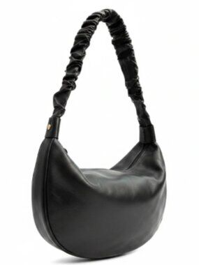 AMERAI Black Italian Leather Large Half Moon Shoulder Bag—NWT